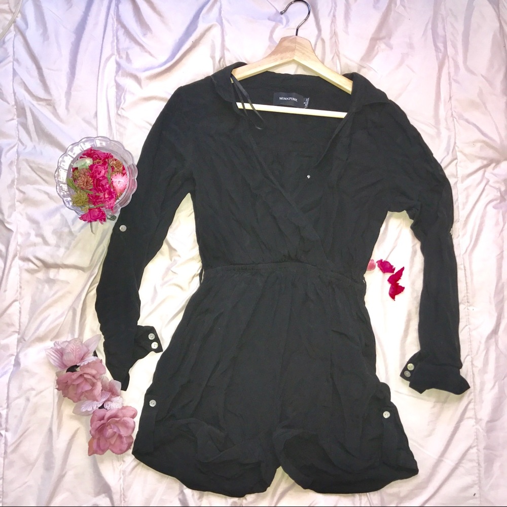 Mink pink black romper